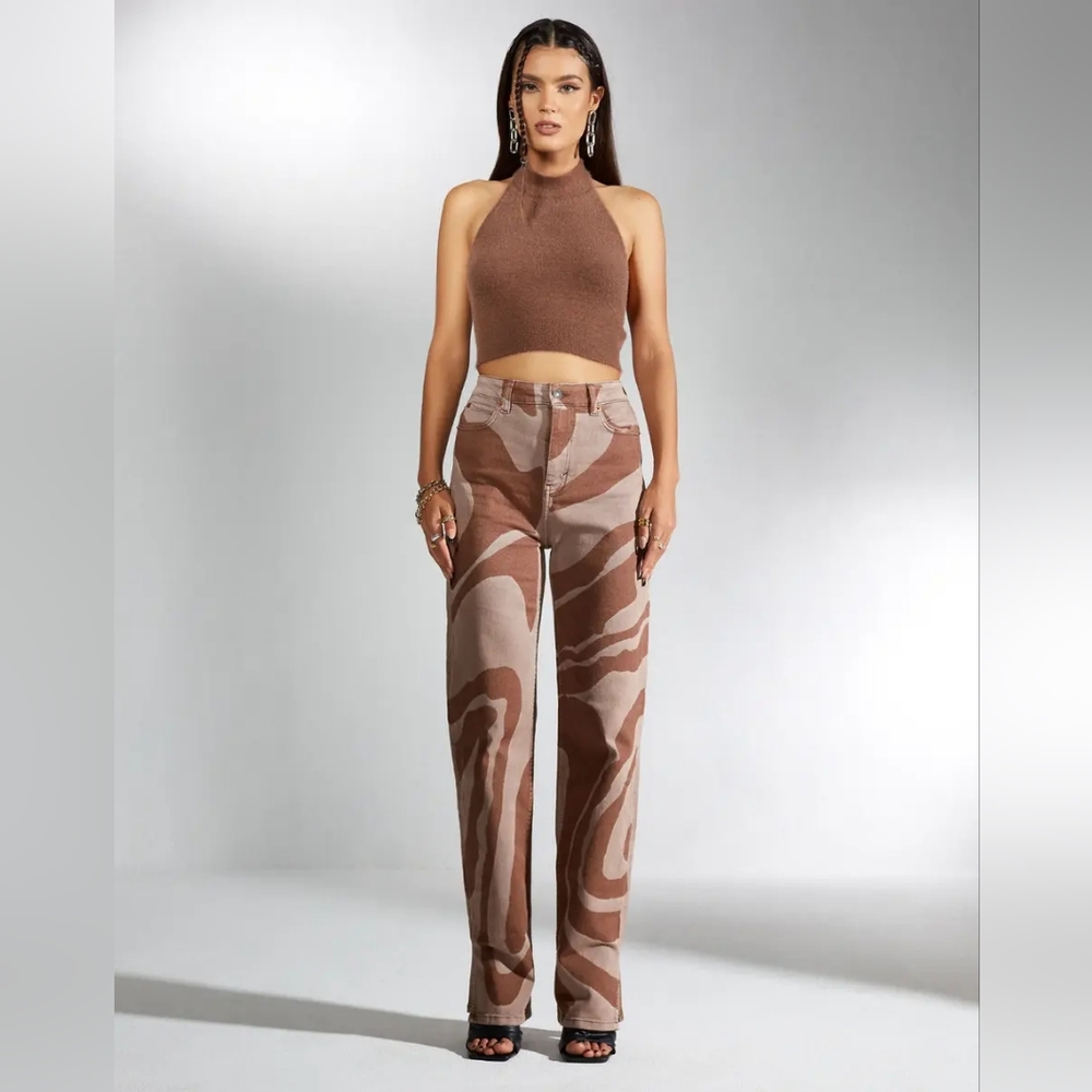 MOTEL ROCKS Straight Leg Jeans in Laser Swirl Brown